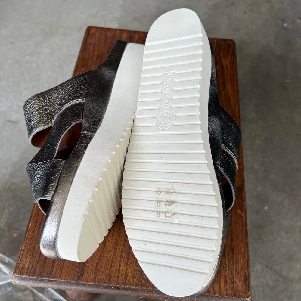 NEW L’amour Des Pieds Allyssa Leather Platform Sandals Platinum silver NWOB 8 - Picture 5 of 5